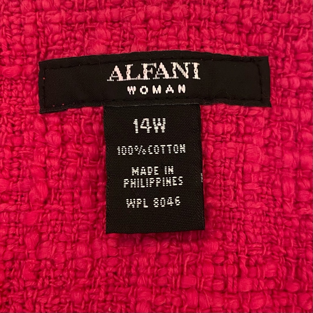 Alfani Blazer Women 14W Fuchsia Textured Gold Zip Open Front Layering Jacket - Picture 3 of 10